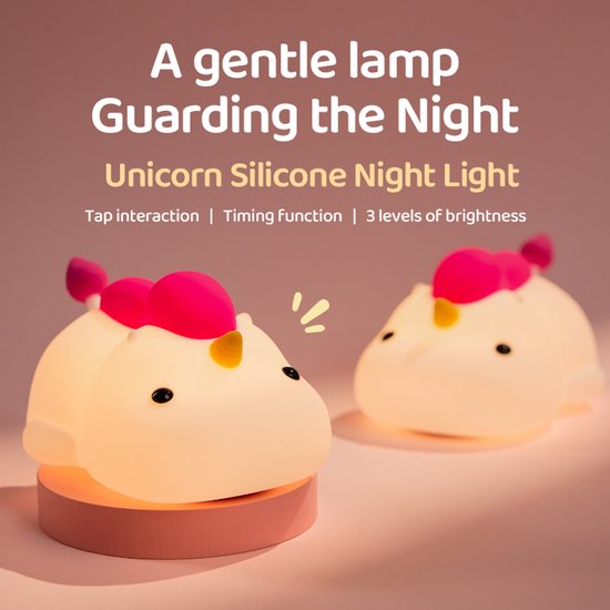 Eenhoorn Nachtlampje voor Kinderen - Siliconen LED Bedlampje, Oplaadbaar, Touch, 3 Dimbare Niveaus, 30 min Timer - Kinderkamer Cadeau — afbeelding 3