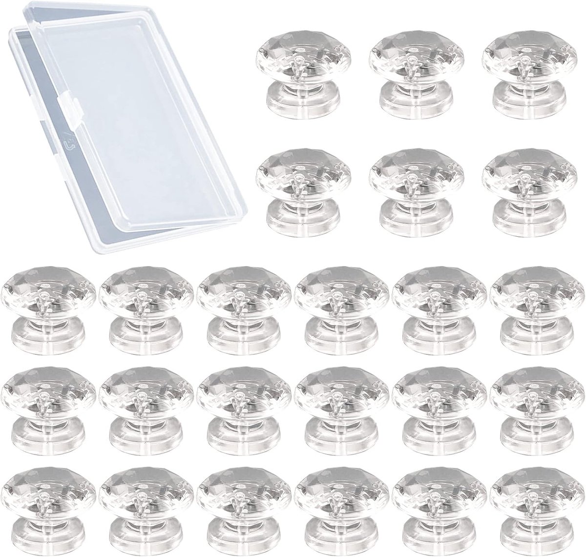 SnelShoppen - 24 Stuks Mini Acryl Knoppen - Diamantvormige Zelfklevende Handgrepen - Duidelijke Acryl Knopjes voor Kast, Spiegel, Cadeaubox en Kleine