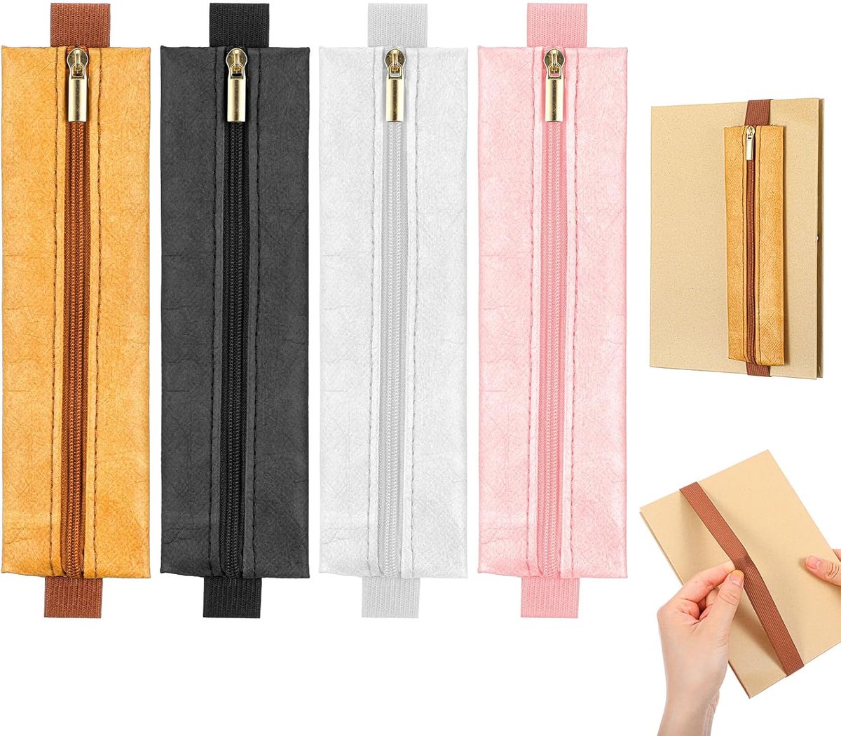 Dailygoods- Pennenhouder Verstelbaar - Elastische Etui - Duurzaam DuPont-papier - 4 Stuks - Geschikt voor Notitieboek - Draagbare Pennenhoes - Notitieboekhouder