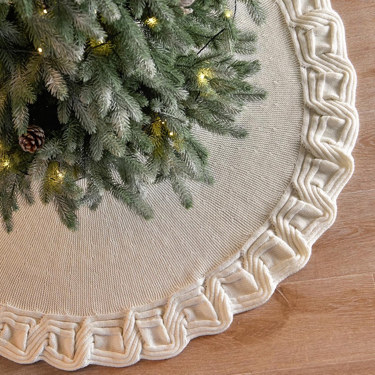 Kerstboomrok 122 cm - 3D gebreid - Zacht ruffle ontwerp - Elegante kerstdecoratie - ShopVlot