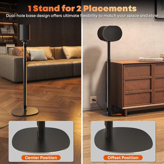 Luidsprekerstandaarden voor Sonos Era 100 SL, Era 100 en Era 300, Verstelbare hoogte, Vloerstandaarden 74-99 cm, Maximaal draagvermogen 5 kg per standaard, 1 paar, Zwart — afbeelding 4