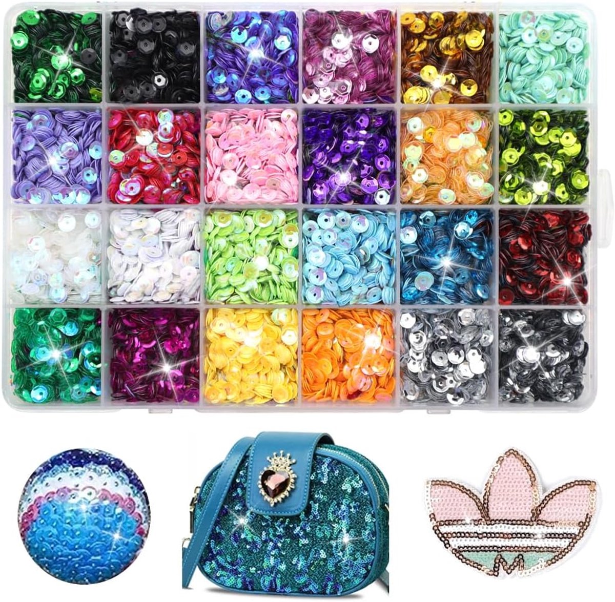 Pailletten, set met 21.600 PZ-pailletten, 5,4 mm, piccole, gebruik voor artigianaat, fai da thee, creazione di Gioielli, decoratief abbigliament