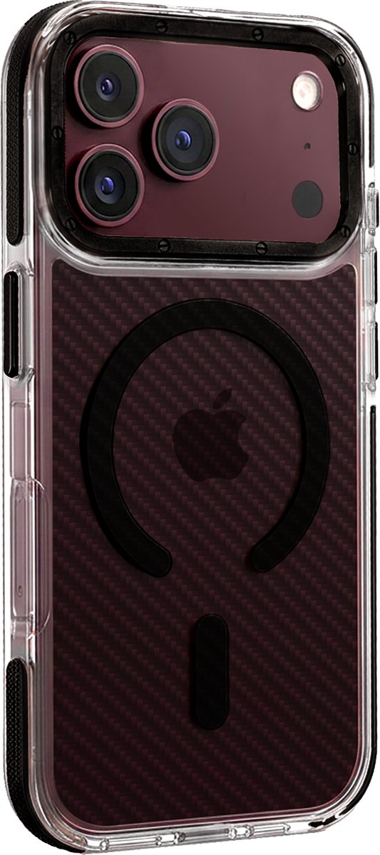 Hoesje - Geschikt voor Apple iPhone 18 Pro Max - Magsafe Compatible - Carbon Look - Sterk & Shockproof - Back Cover - Shock Proof Case - Telefoon Hoes Shockproof - Telefoonhoesjes - Zwart