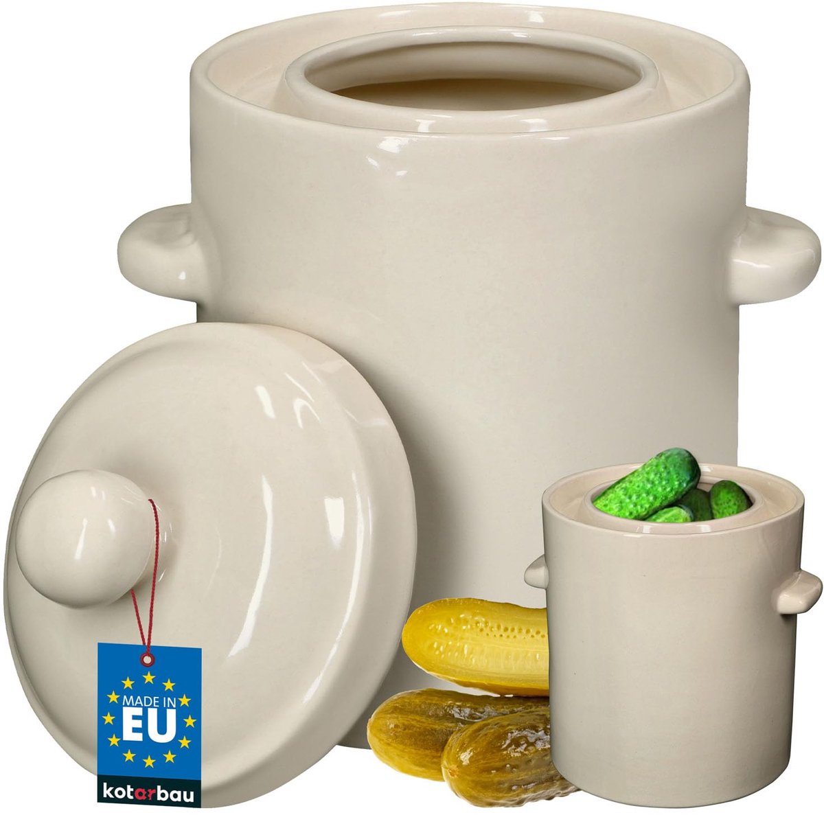KOTARBAU® Zuurkoolpot - Keramische Fermentatiepot 2,5L met Deksel Waterrand Fermentatiepot - voor Zuurkool - Kimchi en Groenten - Steengoed - Beige