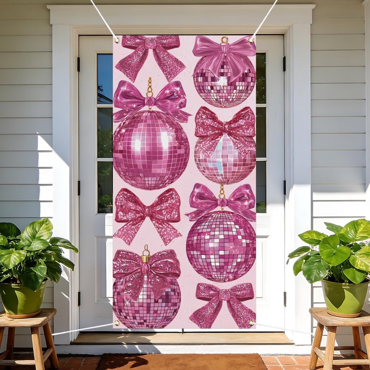 arricraft 1 stuk polyester deurbanner, achtergrond, roze strikken, discobal, patroon, hangende banner, fotografie - ShopVlot