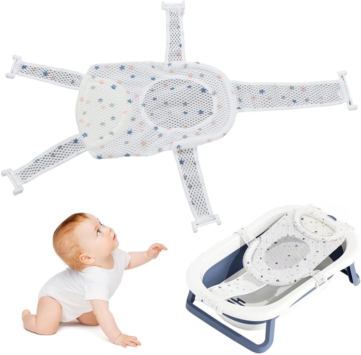 Babybadnet voor baby's, badmat en hangmat, badkussen, antislip, verstelbaar, voor pasgeborenen