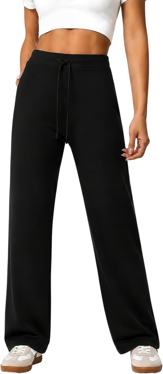 Yogabroek voor dames, hoge taille, lange sportbroek, brede pijpen