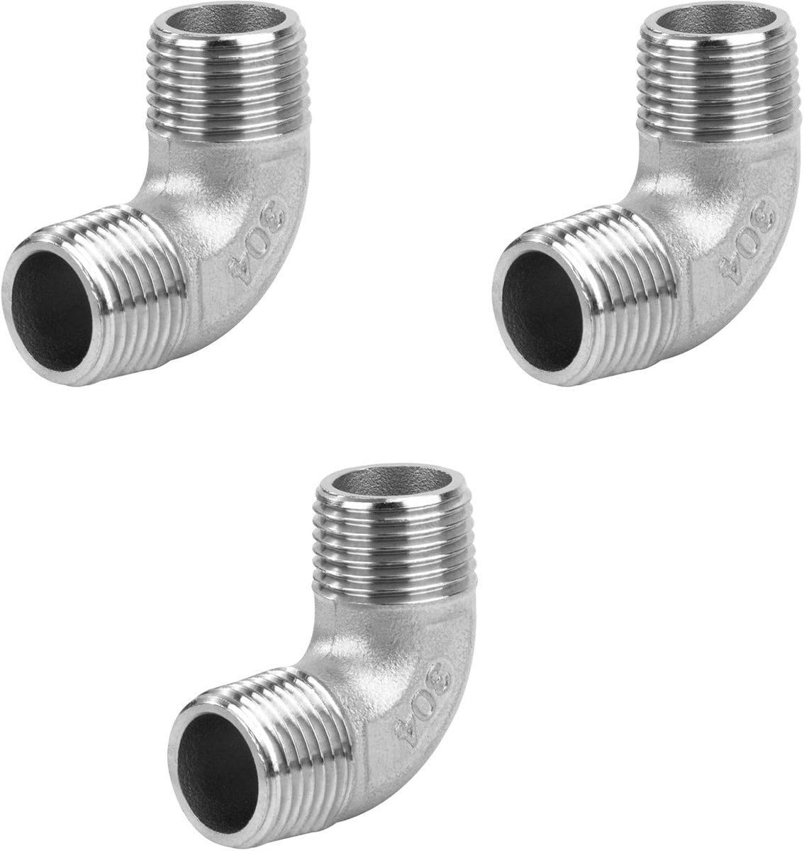 Hoekfitting van roestvrij staal, 3-delig, 3/8 inch mannelijk tot 3/8 inch mannelijke schroefdraad, elleboog roestvrij staal 304, slangaansluiting 90 graden, loodgietersaansluiting voor water, lucht