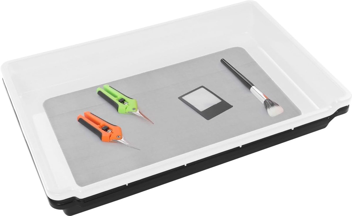 Tray Set, pollenverzamelset met roestvrijstalen zeef (150 micron), grote trimtray, verhoogde randen, incl. 2 scharen, borstel & accessoires voor tuin, kruiden en thee