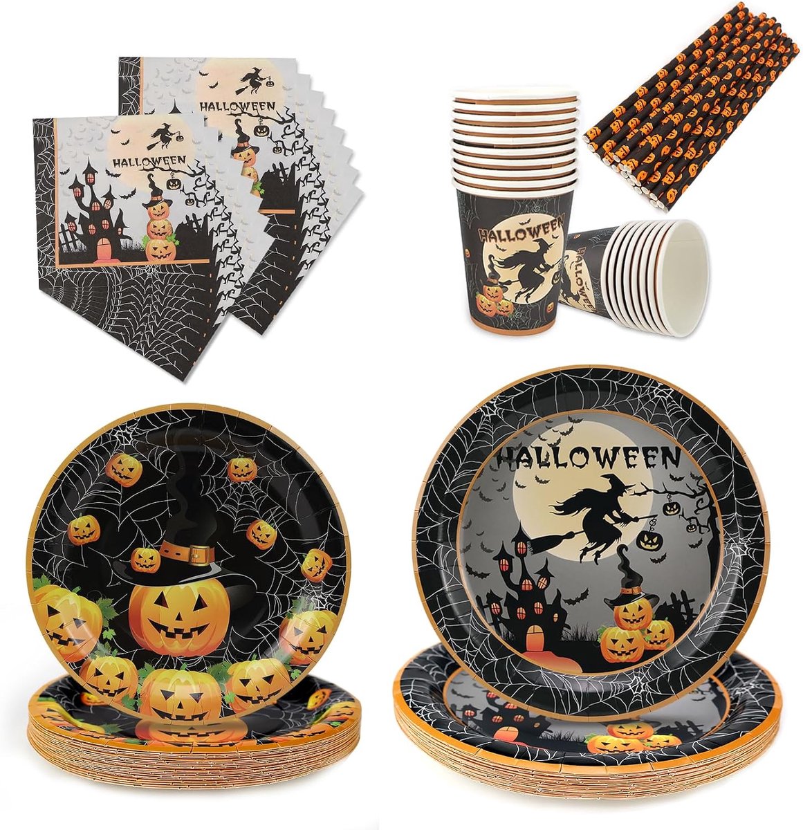 Partyserviesset, 130 stuks, Halloween-feestdecoratie