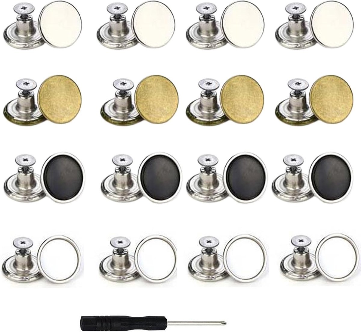 Knopen met schroevendraaier, 17 mm verstelbare jeansknoop, afneembare metalen knoop, DIY vervangingsset voor jeansknopen voor het repareren van jeans (4