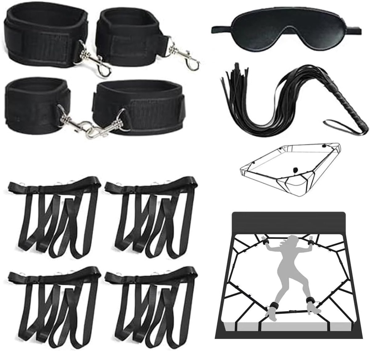 Bondage Set SM Seks Handboeien Bedboeien Seksspeeltjes Met Flogger Oogmasker Verstelbare Pols Dijboeien Seksspeeltjes voor Koppels Beginners en Professionals