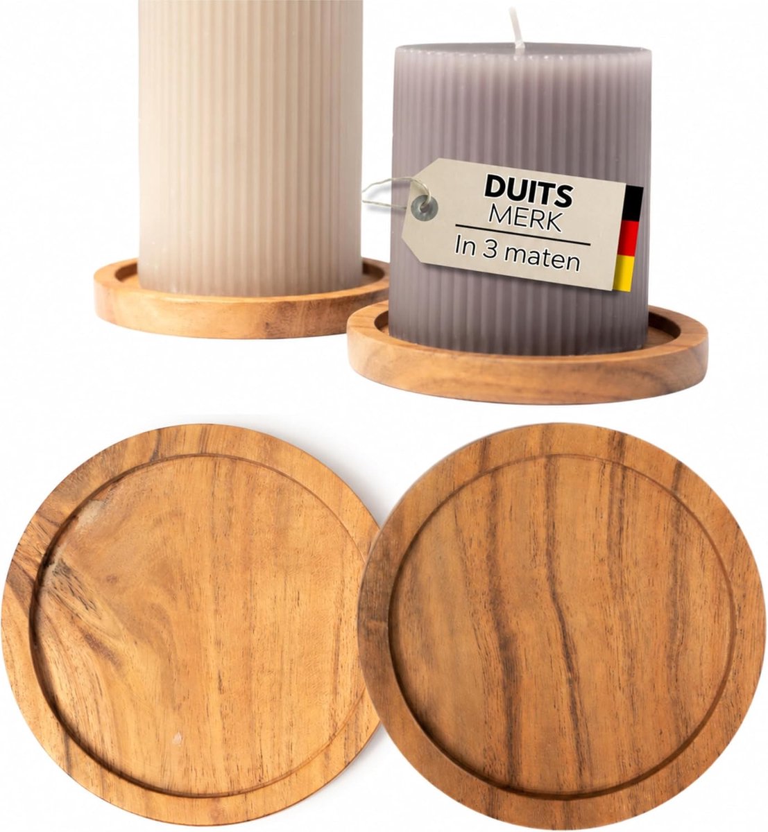 Kaarsenbord - set van 2 acacia onderzetters voor kaarsen tot 8 cm, houten onderzetter 6-8 cm