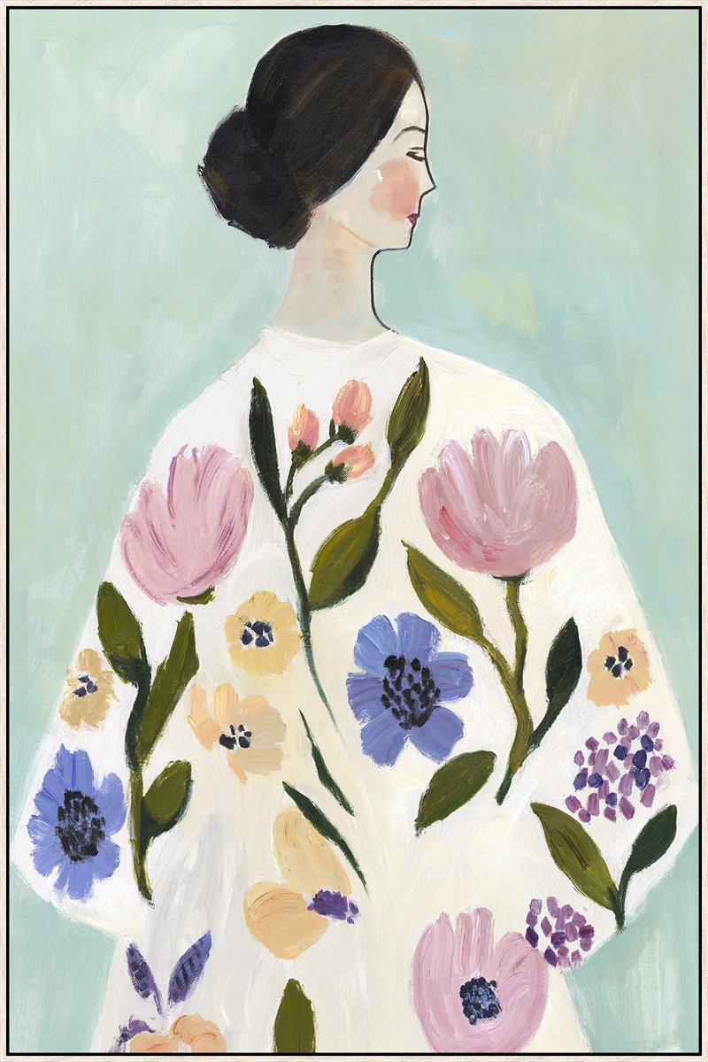 Schilderij met frame vrouw bloemen
