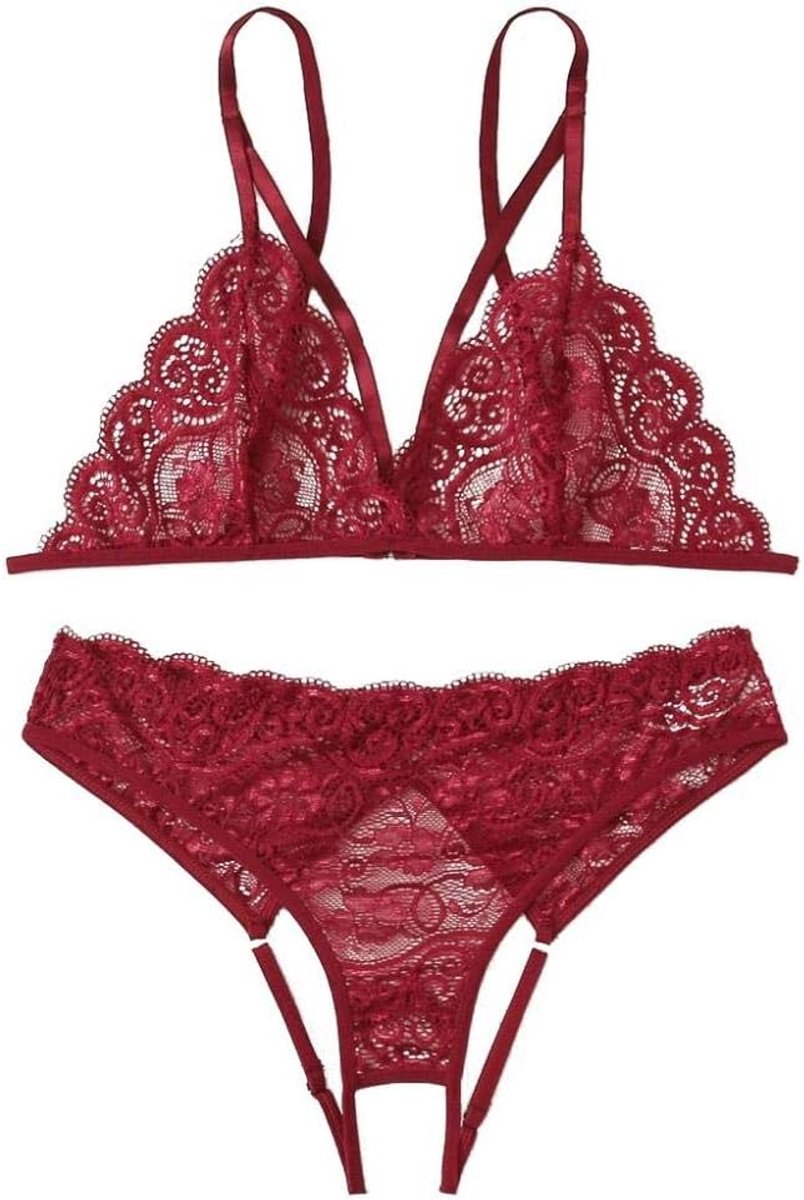 Dameskleding Vrouwen Ondergoed Beha Crotchless String Sexy Lingerie See Through Lace set