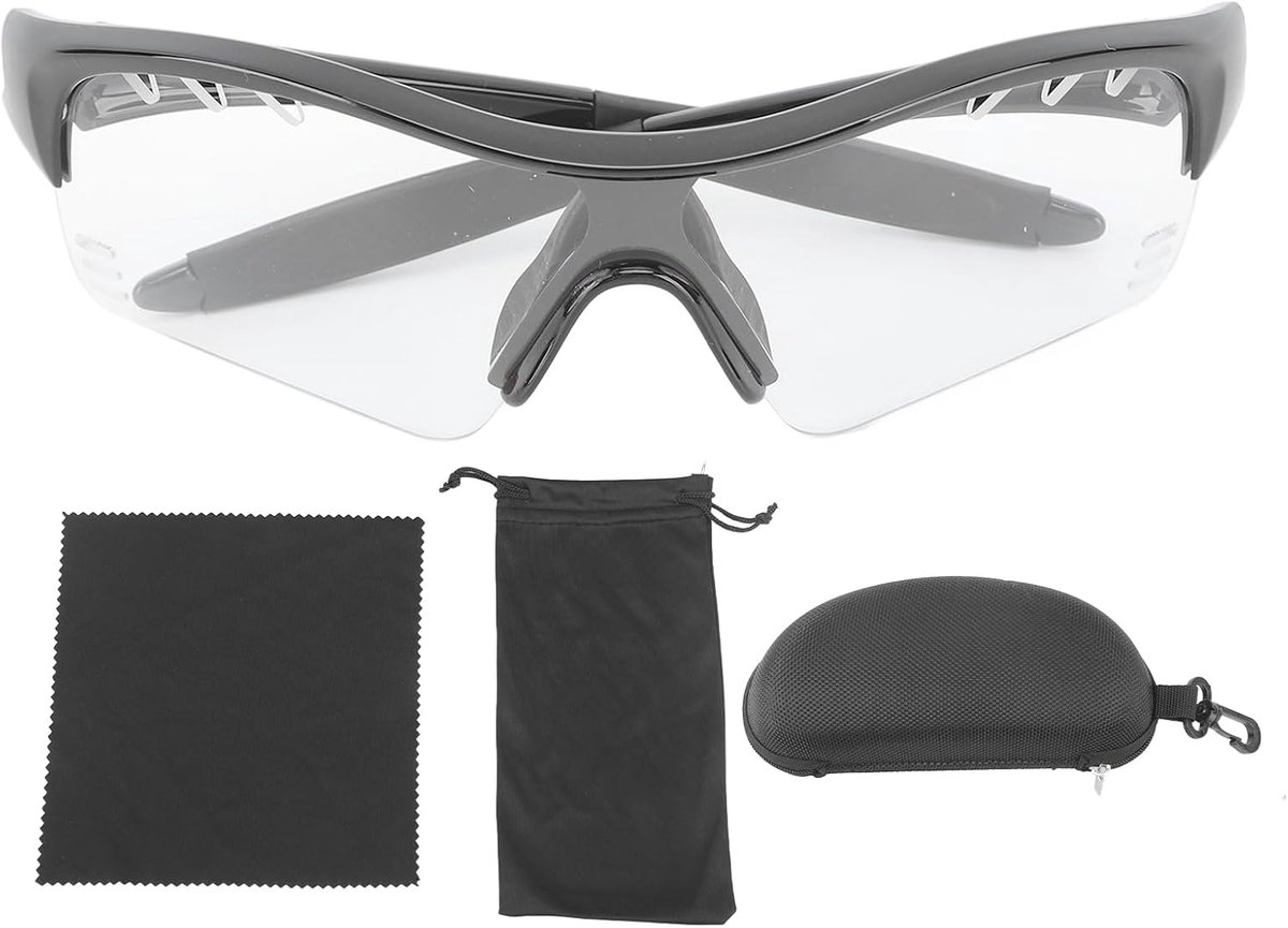 Zonnebrillen, Bescherming van Pc -lens en TR -frame Rubberen Neuskussen Ontworpen voor Fietsen Running Verkennen Great Outdoors (Zwart frame helder)