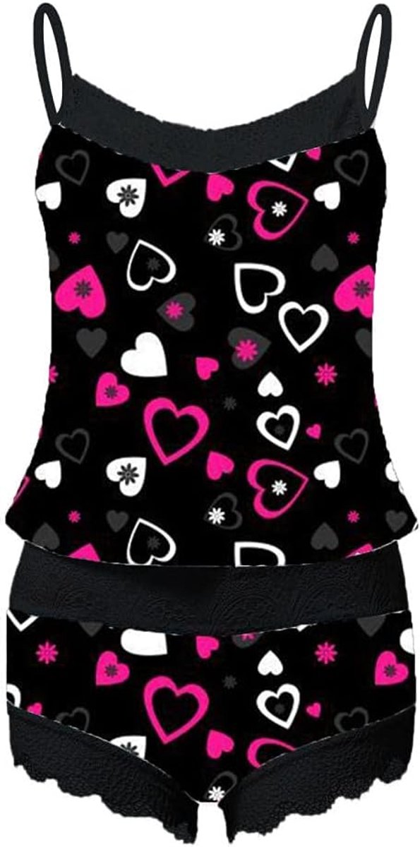Babydolls, nachtjaponnen & negligés Damespyjama's met print Nachtkleding Mouwloze shorts Lingerie Nachtkleding Set-C_L