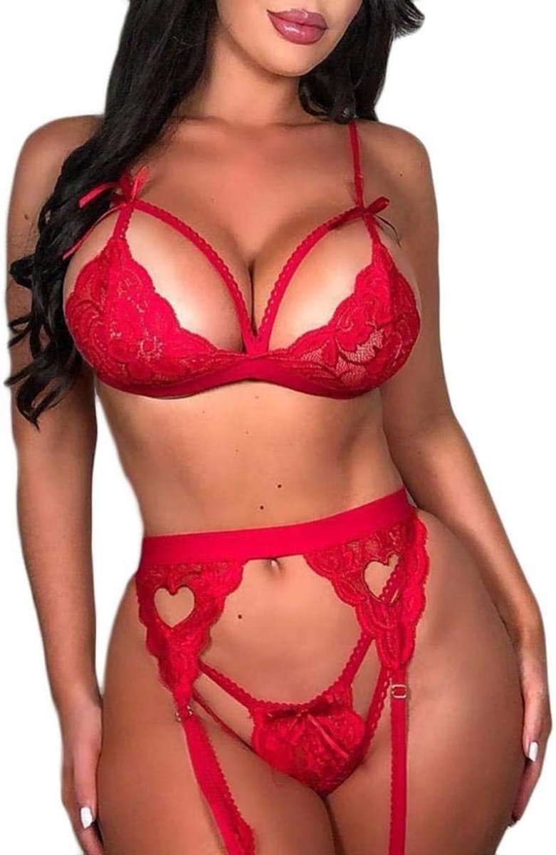 Dames Vrouwen Lingerie Sexy Ondergoed Kanten Set Beha Slipje Kousenband Lingerie Set