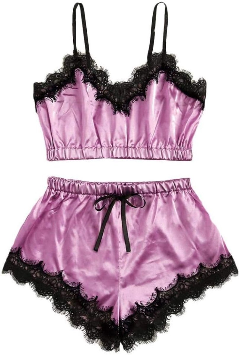 Sexy lingerie dames v-hals doorschijnende kanten kimono lingerie nachthemd ondergoed sexy set negligé jurk met stringPyjama Set Vrouwen Sexy Pyjama Sets Slaap Nachtkleding Gift Home Kleding-Paars__XL