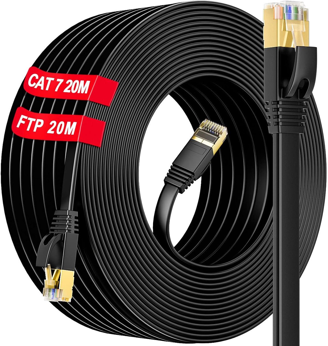 Kabel 20m zwart, Cat 7 Netwerkkabel 20 meter Internet Kabel Hoge