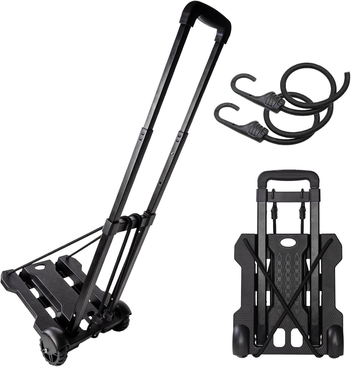 Steekwagen, rugzakwagen, zware bagagekar met 2 elastische touwen voor bagage, rugzak, reizen, verhuizen, winkelen, kantoorgebruik