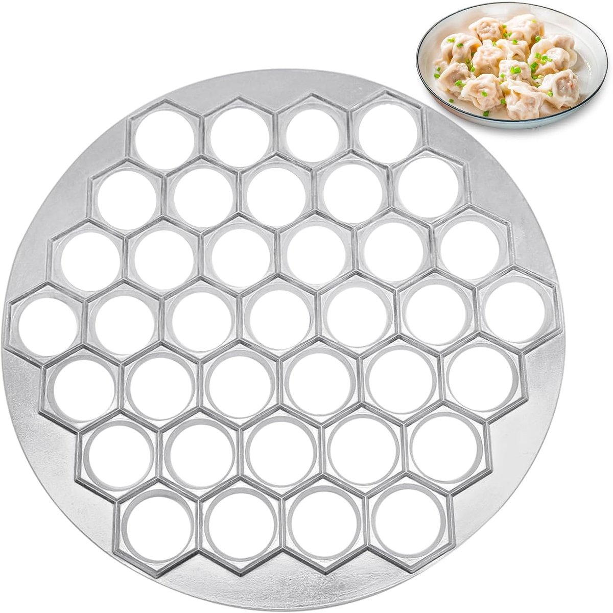 Vorm 37 Gaten Vorm, 2-in-1 Dumpling Maker, Aluminium Keukengereedschap voor Dumplings, Wonton, Baozi, Ravioli of Samosa, Non-Stick Mal, Russische Dumpling Press (Zilver)