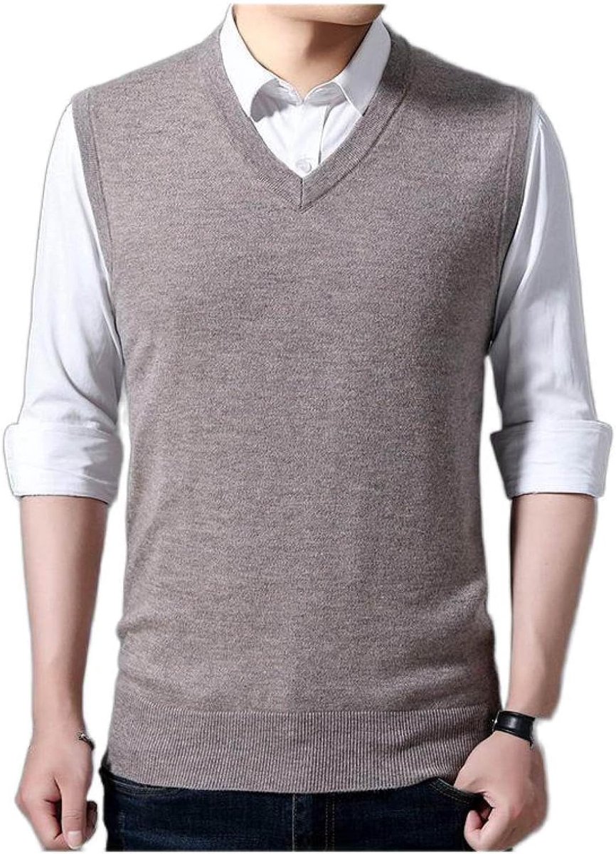 Kasjmier Vest Met V-Hals, Winter Verdikt Mouwloos Ruit Gebreid Vest Vest Kasjmier Pullover Vest, Klassiek Zakelijk Heren Gebreide Vest Trui Tanktops, Camel, S
