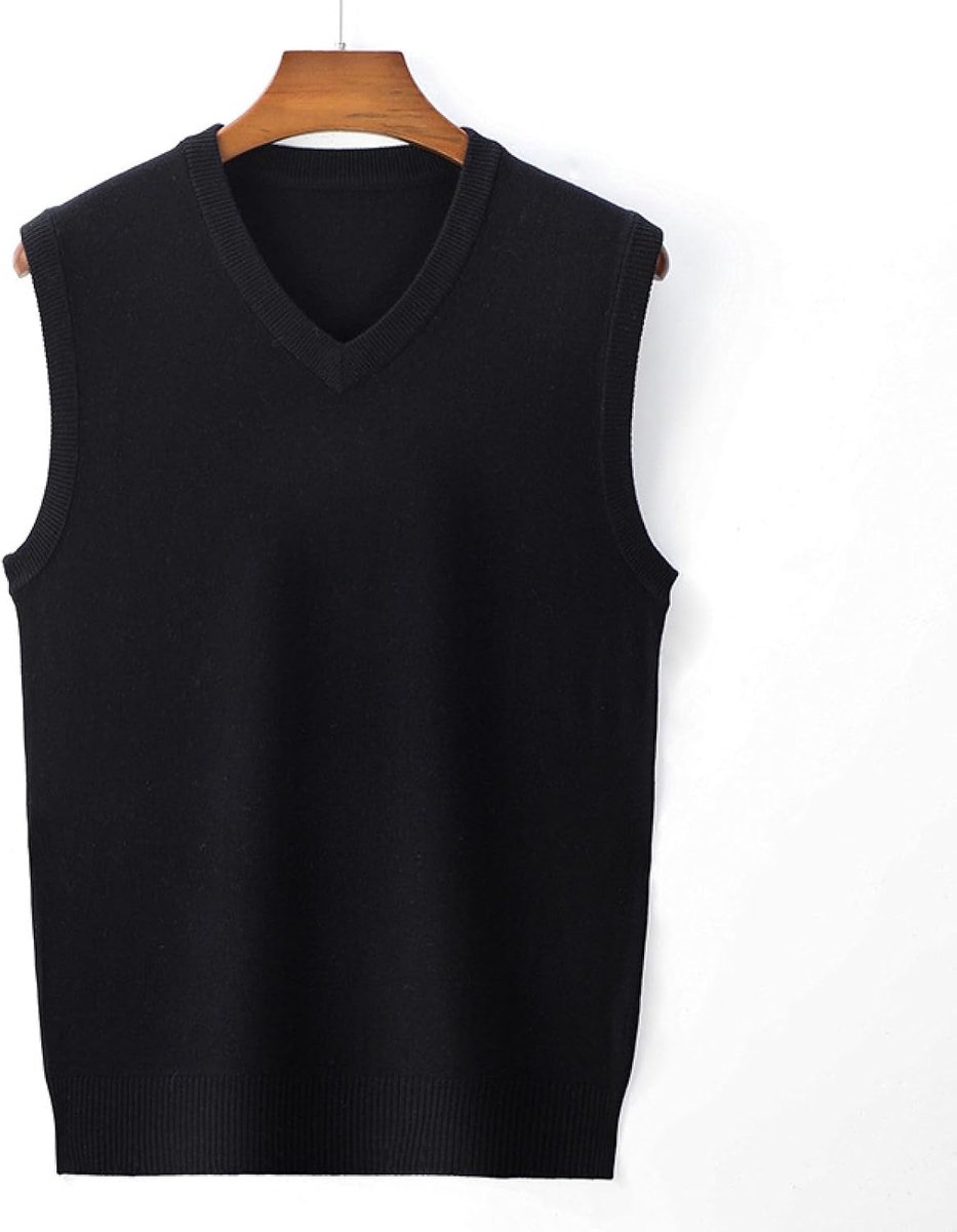 Kasjmier Vest Met V-Hals, Winter Verdikt Mouwloos Ruit Gebreid Vest Vest Kasjmier Pullover Vest, Klassiek Zakelijk Heren Gebreide Vest Trui Tanktops, Zwart, S