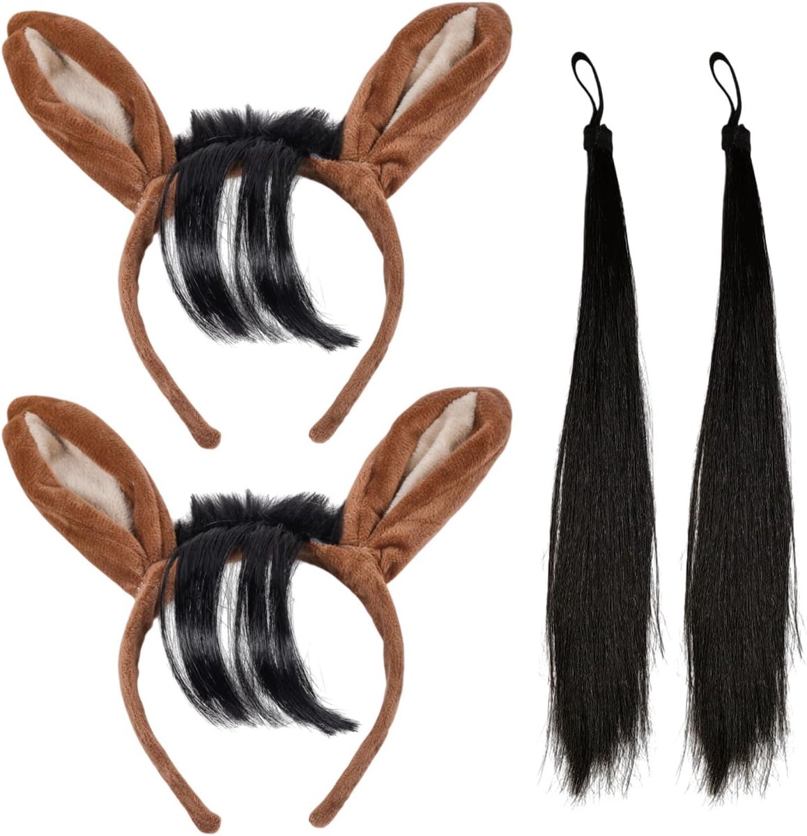 4 stuks paardenoren op hoofdband en staartset, boerderij pluche ezel koe schapen kerst hoofdband, stierhoorns kostuumset, voor jongens en meisjes, volwassenen duivelsfestival themaaccessoires