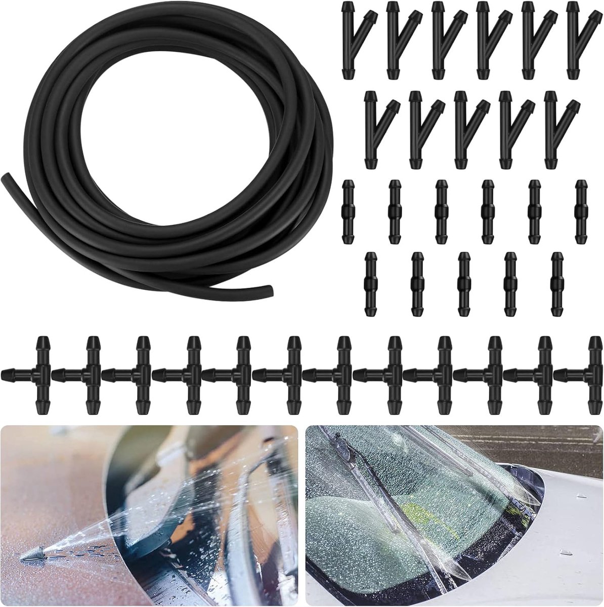 Ruitenwisserslang met 3 stuks slangkoppelingen (3 soorten), Ruitenwisserslangreparatieset, Automotive slangen, Sproeislang