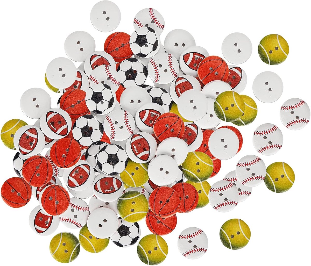 Knopen, 2-Gat Ronde Vorm Basketbal Voetbal Gemengd Patroon Naaien Knopen Voor Breien Scrapbooking, 2cm/0.8in
