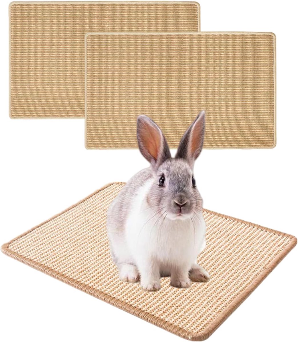 2 STKS Konijn Krabmat Kleine Dieren Gras Matten Natuurlijke Sisal Bunny Scratch Pad voor Kooien Kleine Dieren Kauwspeelgoed Konijn Bed voor Hamsters Cavia's Fretten 40x30 cm