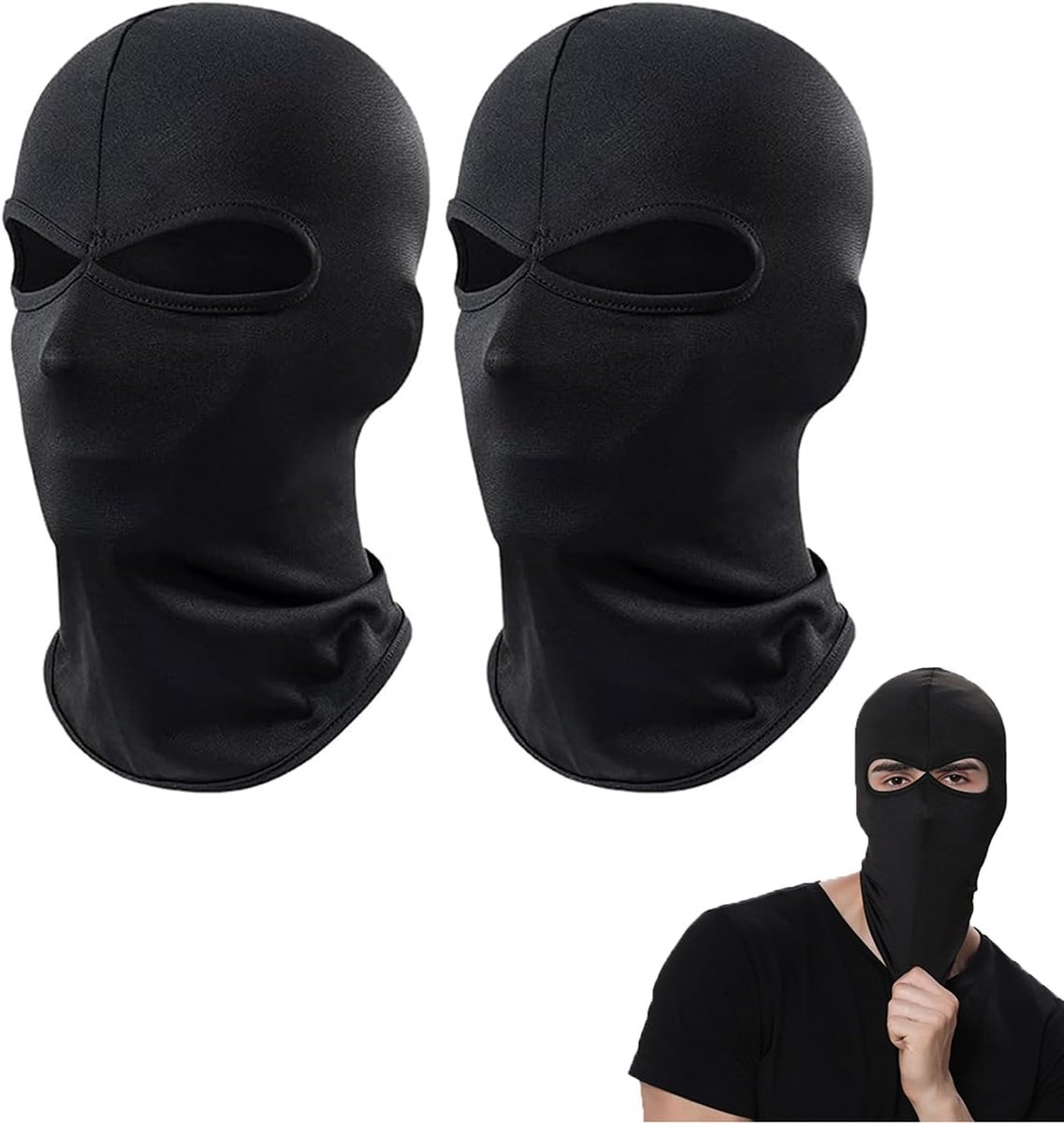 2 stuks 2-gaats bivakmuts zwart ski-gezichtsmasker, motorfiets fietsen nekwarmer voor helm, UV-winddichte beschermende sjaal voor mannen/vrouwen, bivakmutsen masker voor skiën, snowboarden