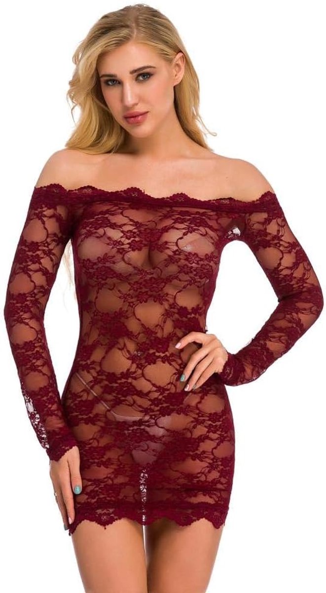 Lingerie voor dames V-hals transparante lingerie met jarretelgordel lingerie bodysuitSexy Jurk Dames Nachthemd Kant Transparante Lingerie Sexy Backless Off-Shoulder