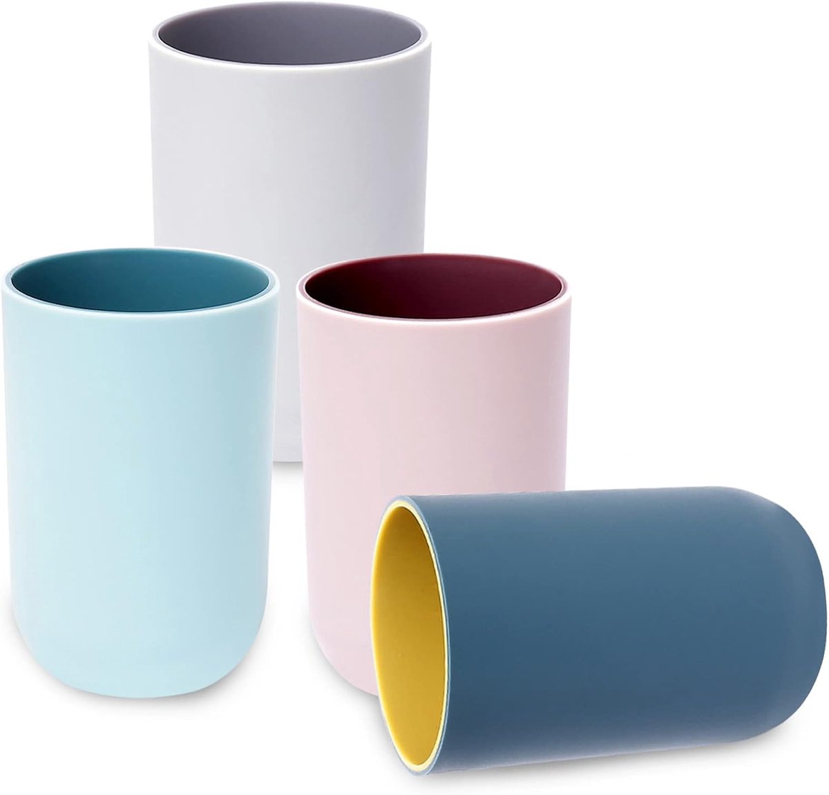 4 stuks tandenborstelhouder, badkamer tandenborstel beker plastic tweekleurige beker drinkbekers mondwater beker draagbaar voor familie reizen camping