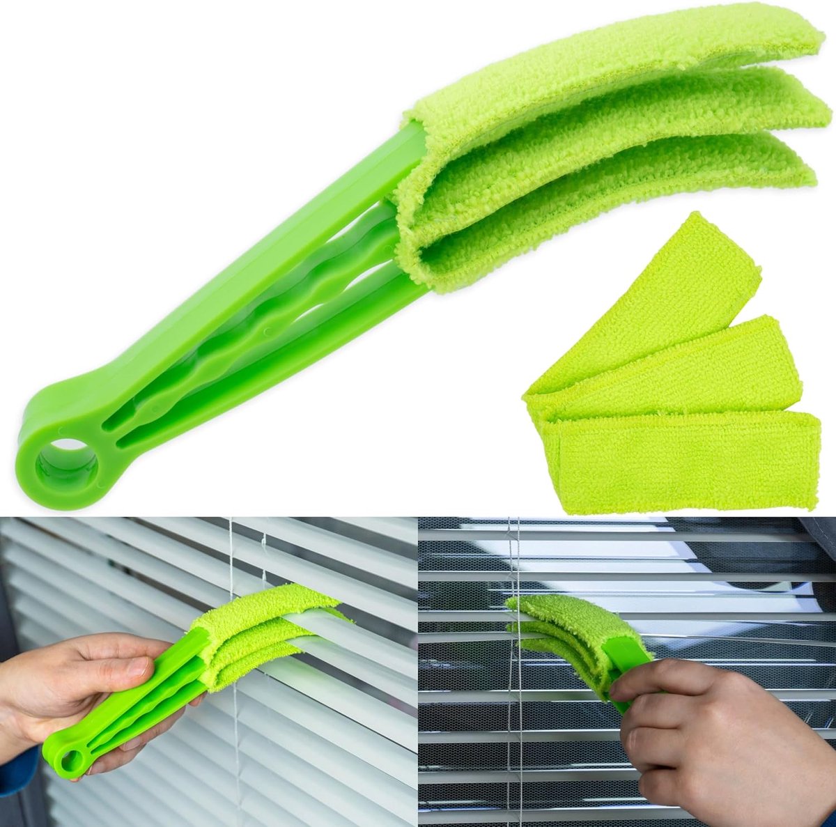 Schoonmaakborstel voor Jaloezieën, Rolgordijnen en Lamellen, 1 stuk, in Groen, Reinigingsborstel Ventilatierooster, schoonmaakborstel meubels, stofwisserhulpstuk, stofborstel radiator, Radiatorborstel