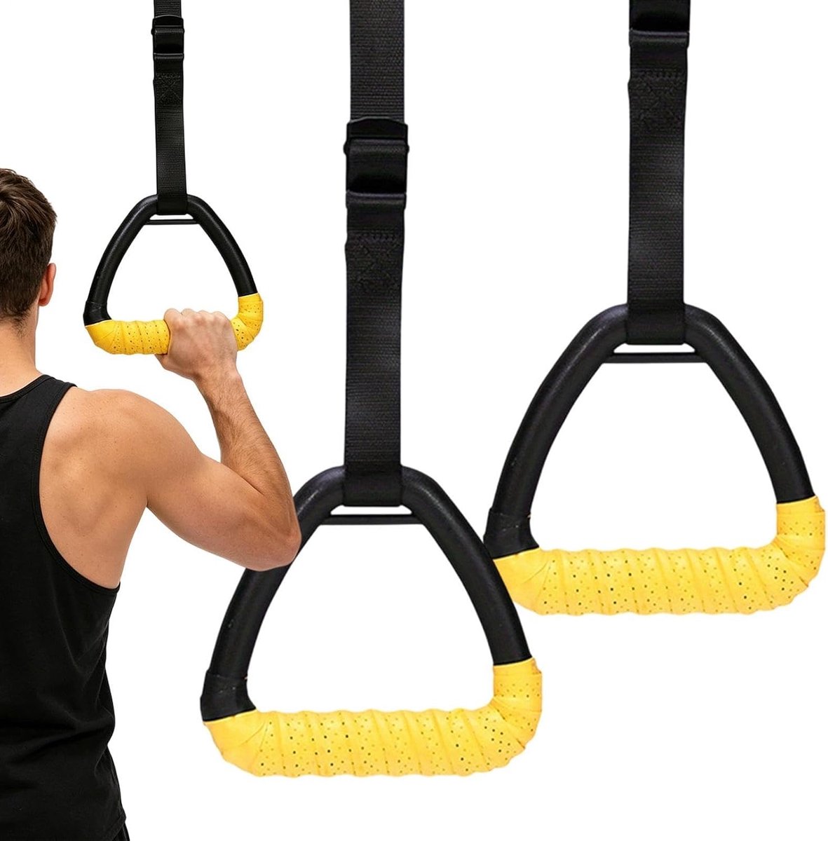 Ringen voor gymnastiek, training en fitness thuis, in de garage en voor volwassenen, mannen en vrouwen