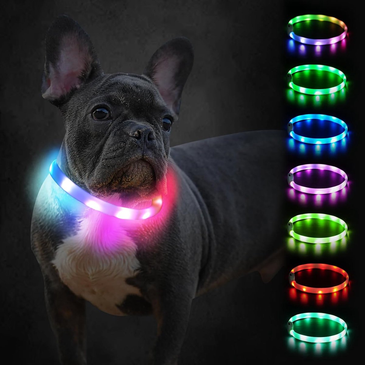 SnelShoppen - Lichtgevende en Oplaadbare Hondenhalsband - Waterdichte LED-Halsband voor Kleine en Middelgrote Honden - 45 cm - 9 Knipperstanden en 7 K