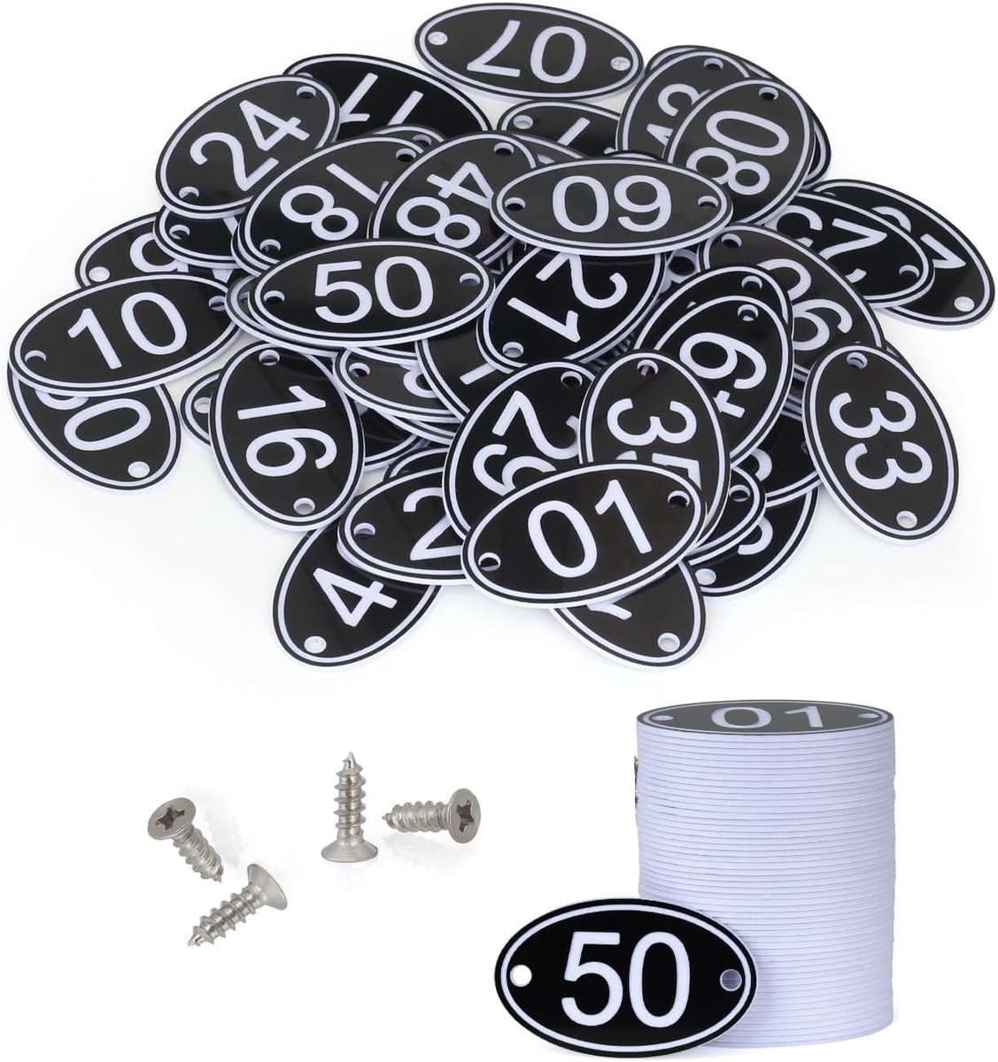 Locker tags 100 sets - zwart ABS plastic - gegraveerd - eenvoudig te installeren - ShopVlot