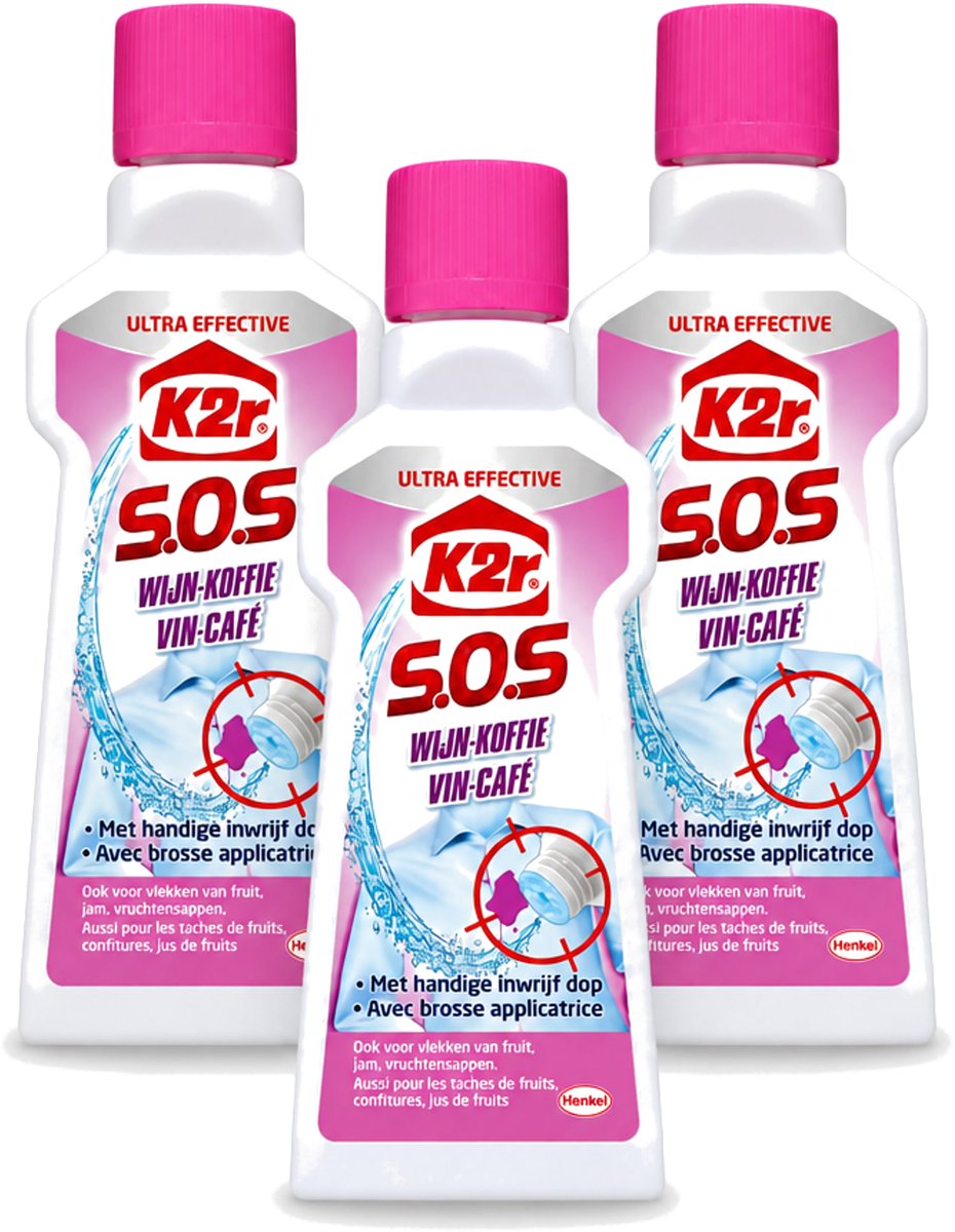 3 x K2R - SOS Vlekverwijderaar - Wijn & Koffie - 50ml - Voordeelverpakking - 3 stuks