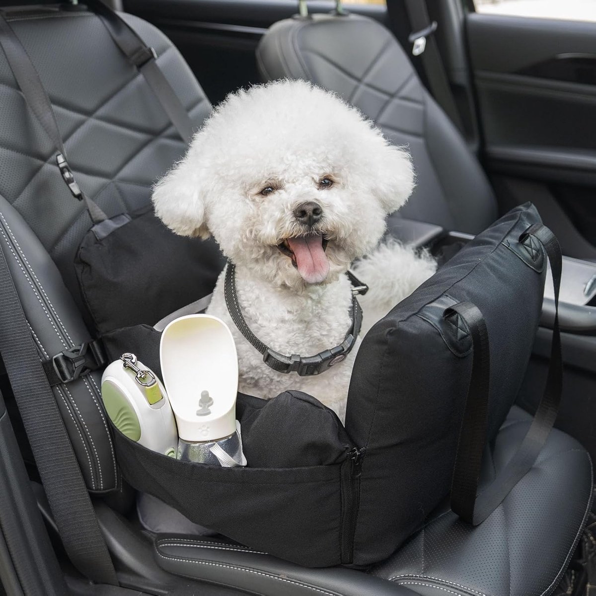 SnelShoppen - Dierenautostoel voor Kleine Honden, Verwijderbare Airbag Design, Zwart Wasbaar Hondenzitje met Dikke Kussen, Reisbedje voor Honden tot 1