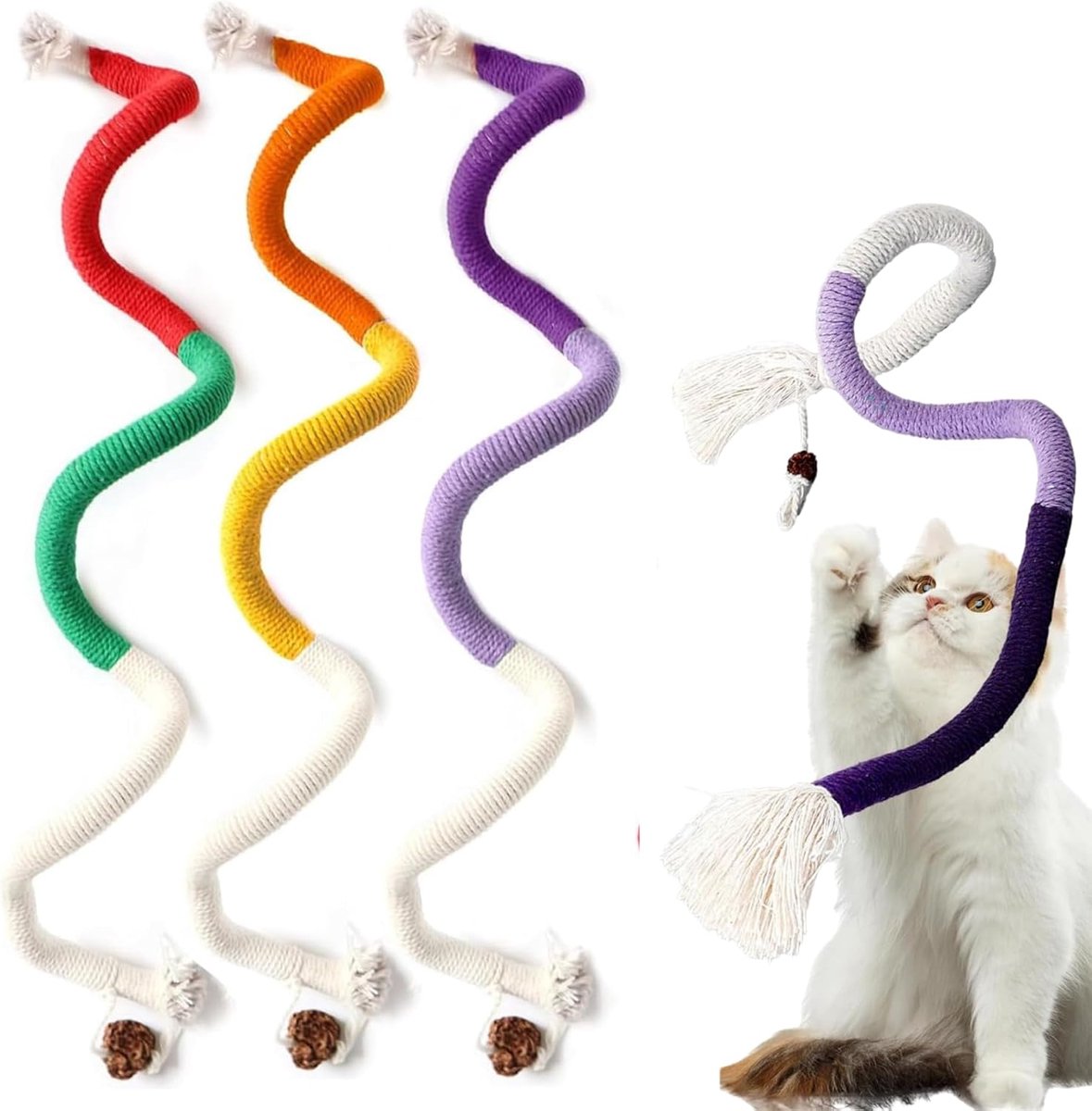 Set van 3 kauwspeelgoed voor katten, kattenspeelgoed, kattenbijttouw, kattenspeelgoed, zelfbezigheid, kattenkruidspeelgoed voor katten, tandverzorging en tegen slechte adem