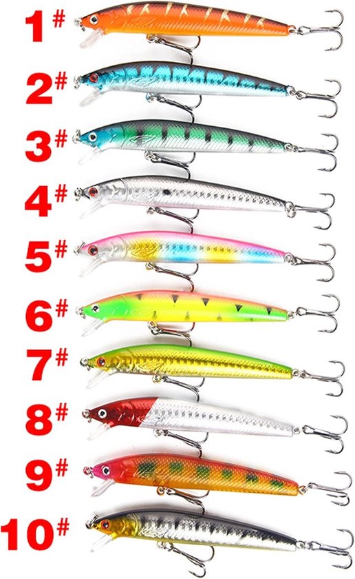 Set van 10 Soorten Vissershengels met Realistische Zwemmende Aas, Perfect voor Zander, Snoek en Baars Vissen — afbeelding 2