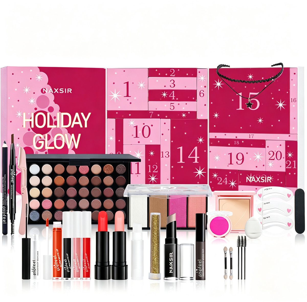 NAXSIR Complete make-upset voor dames, Beauty-adventskalender 24 vakjes, kerstcadeau