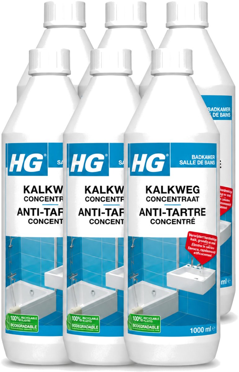 6 x HG - Badkamer - Kalkweg Concentraat - Verwijdert Hardnekkige Kalk - 1L - Voordeelverpakking - 6 stuks