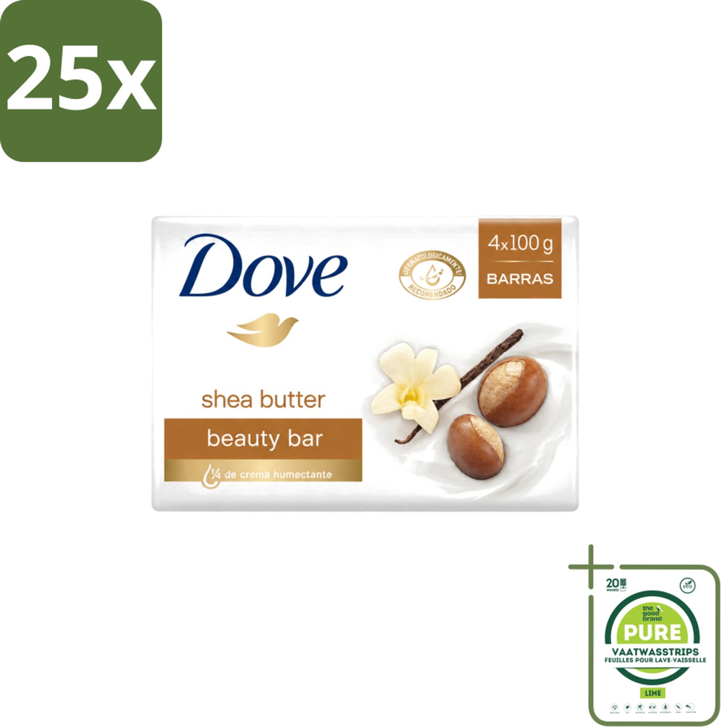 25 x Dove – Zeep – Sheabutter – 4 x 100 g - Grootverpakking - Vaatwasstrips - Zeep Sheabutter - Huid Verzorging - Zachte Huid - Droge Huid - Mild Reinigen