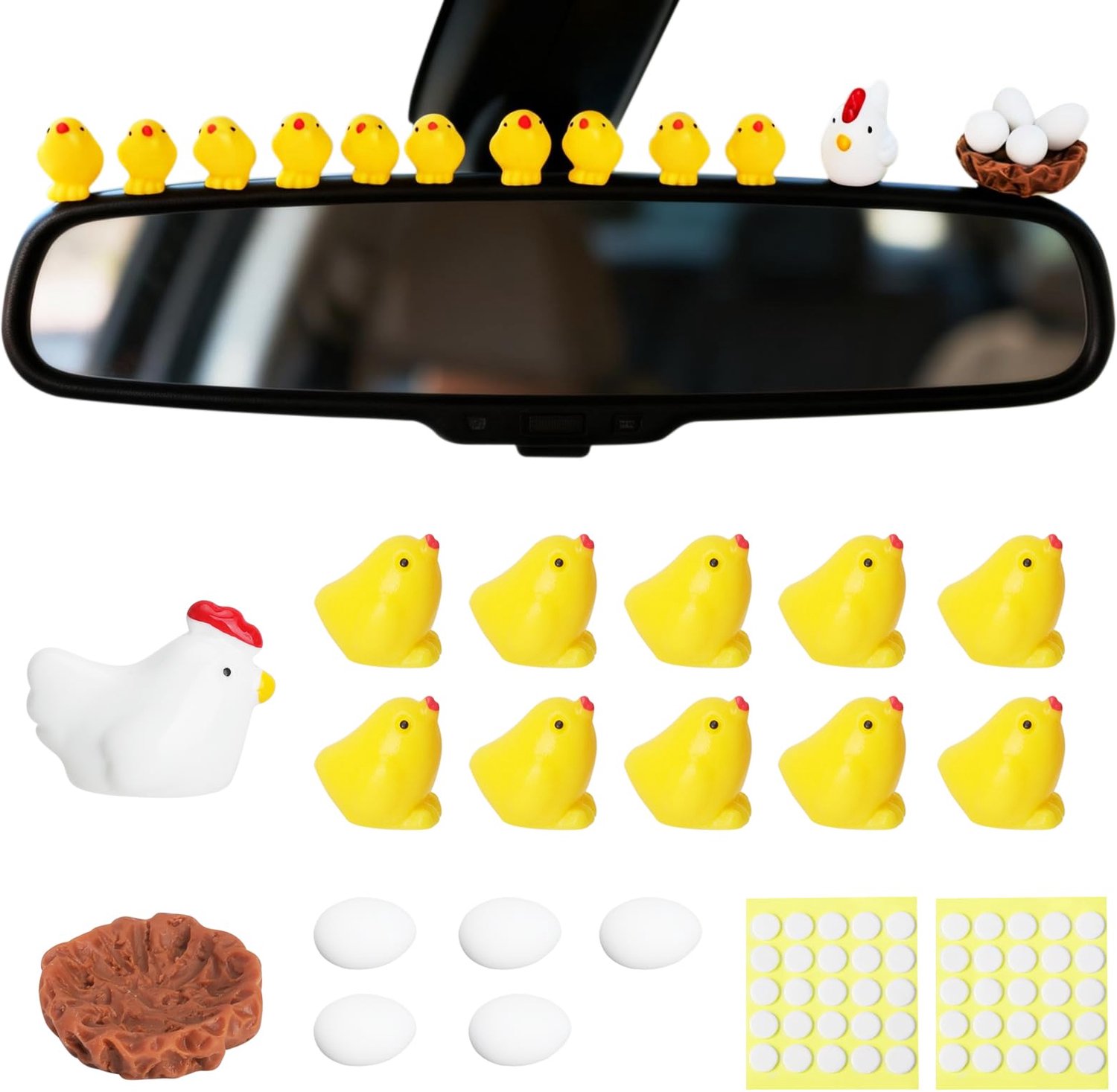 17-delige Mini Kippenset voor Autodecoratie