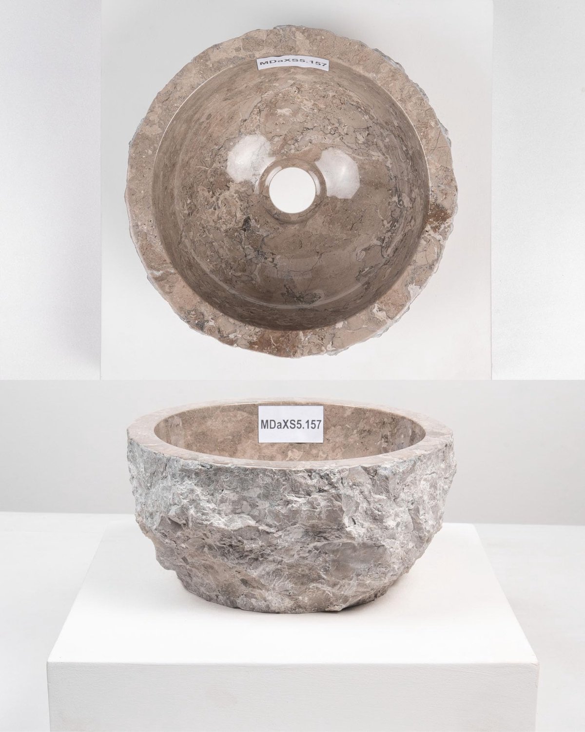 Marmeren Wastafel 30 cm Rond - Grijs Natuurlijke Marmer