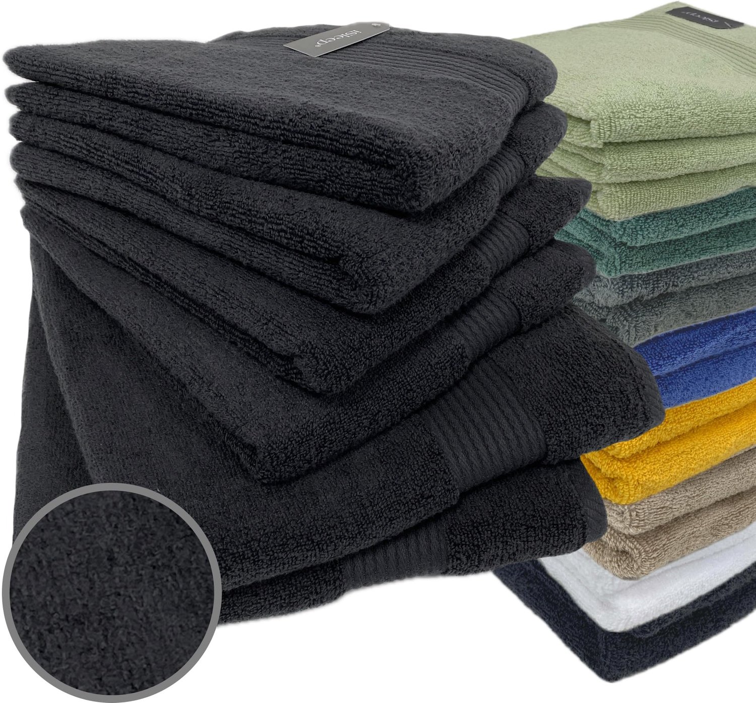 Set van 6 Badtextiel - 4 Handdoeken en 2 Badhanddoeken - Zwart