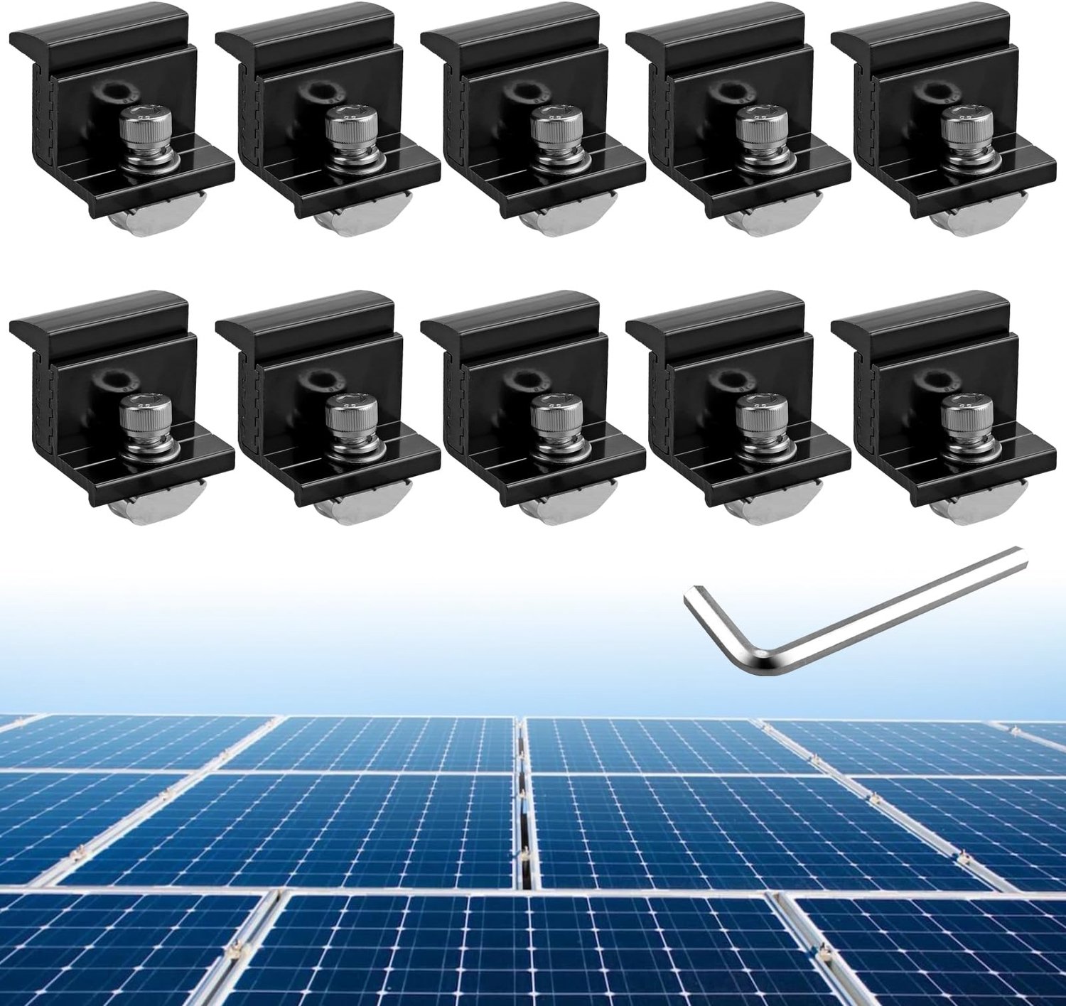 Set van 10 Solar Panel Eindklemmen met Bevestigingsschroeven